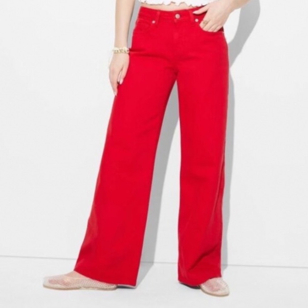 Wild Fable Red Low-Rise Baggy Jeans Wide Leg Rigid Denim Size 10 31 Inseam NWT